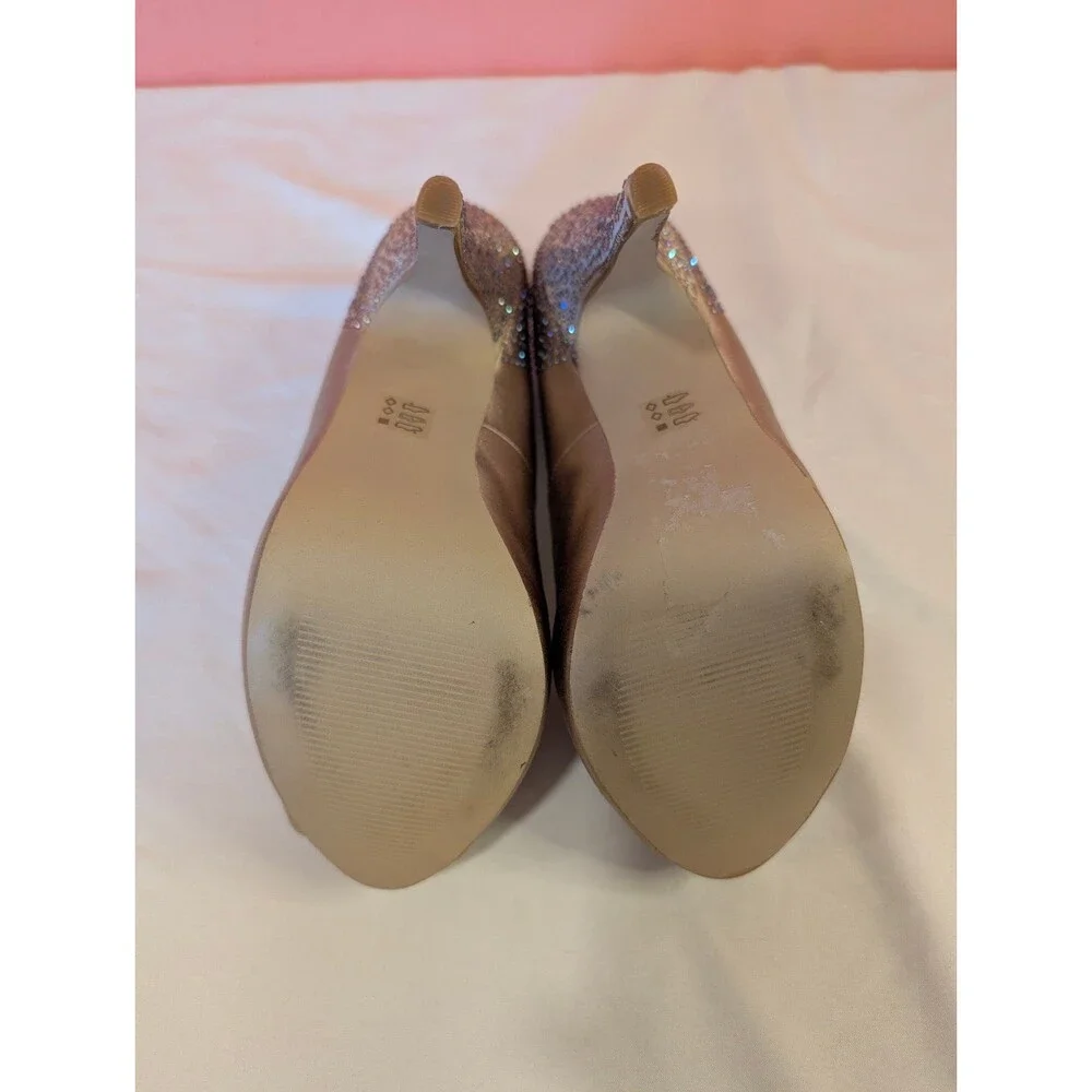 Women's Steve Madden Playy-R Crystal Heel Gold Satin Heels US 9 Y2K Club Shoes
